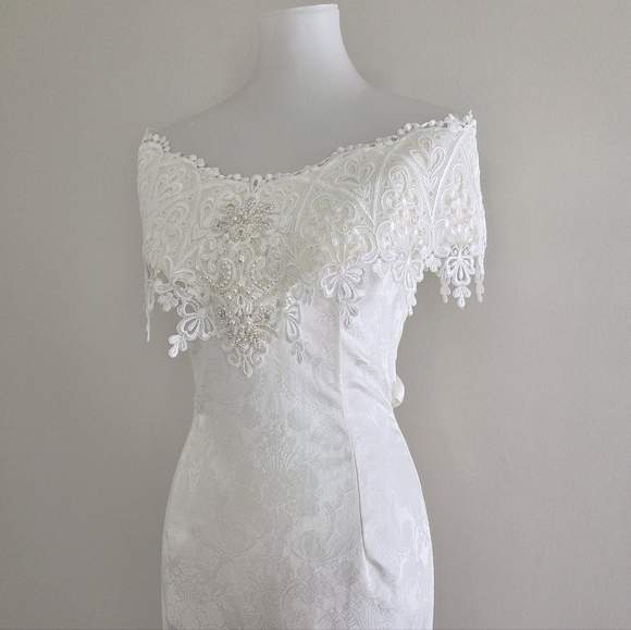 Jessica McClintock Vintage Lace Jacquard Brocade Wedding Dress Bridal Medium - Picture 3 of 13